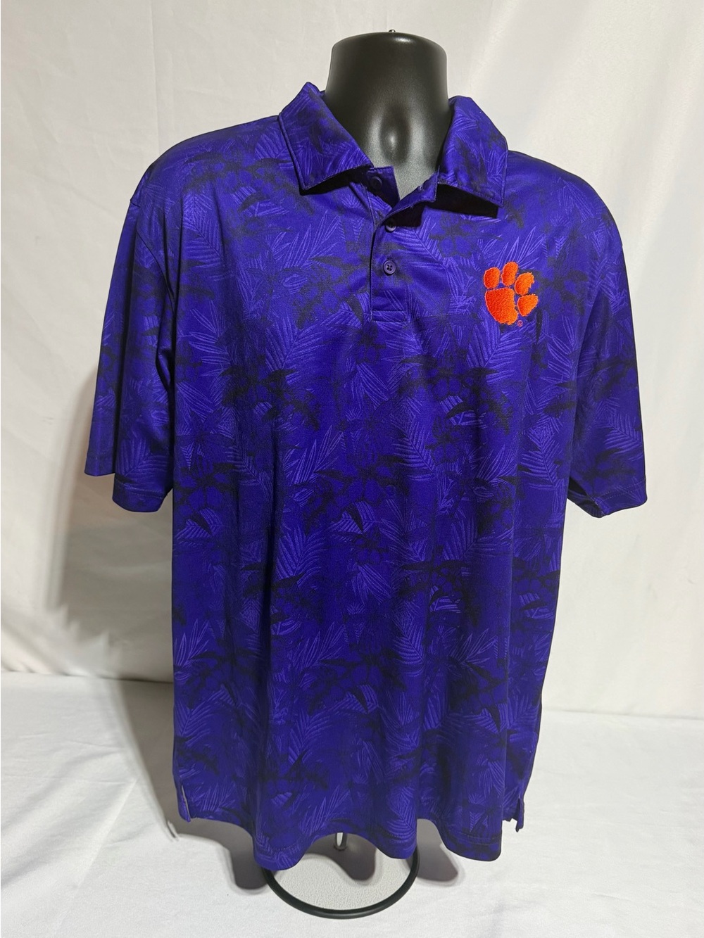 Champion Clemson Tigers Paw Logo Polo Shirt Men's XL Purple Floral Print